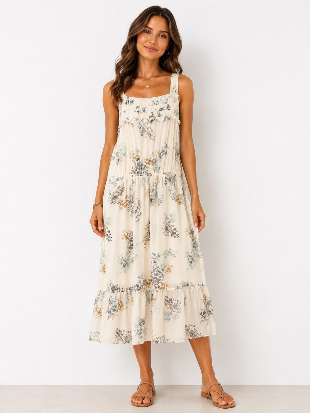 Maurices Cream Floral Midi Dress